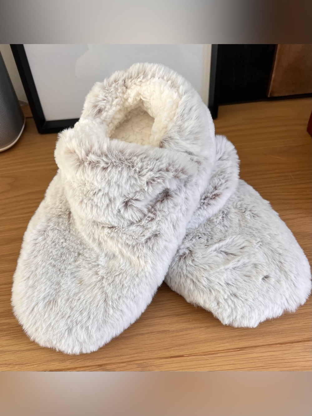 Like new- Cozy Faux Fur Slipper Boots in Light Taupe